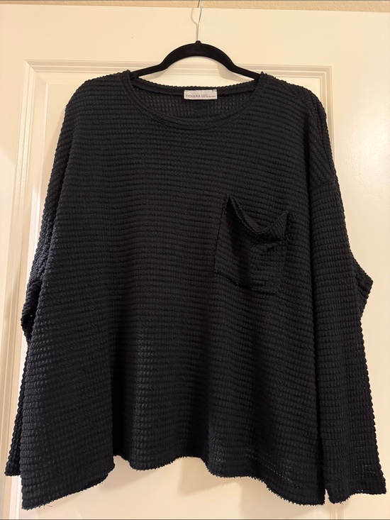 Zenana Tops - Zenana Outfitters Black Waffle-Knit Long Sleeve Top with Pocket